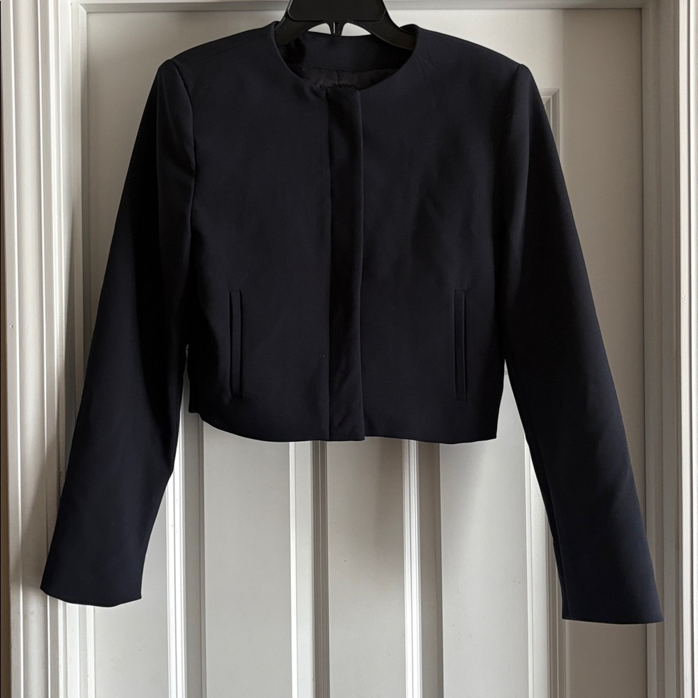 Zara hidden zipper Cropped Blazer Navy Size Small NWT - Picture 13 of 14